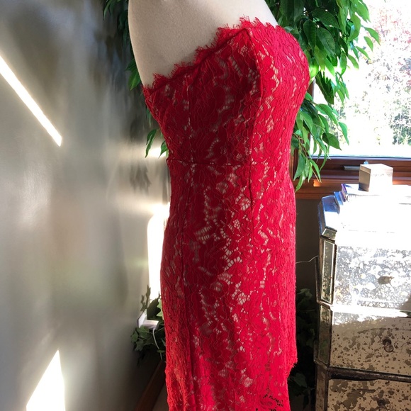 Lulu’s Maci Red Lace Strapless Mini Dress XS - Picture 8 of 16